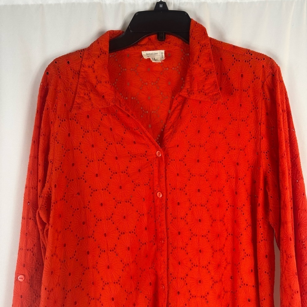 Artelier Nicole Miller | Tops 100% Cotton ArtelierEmbroidered Sz:L Orange - Picture 3 of 14